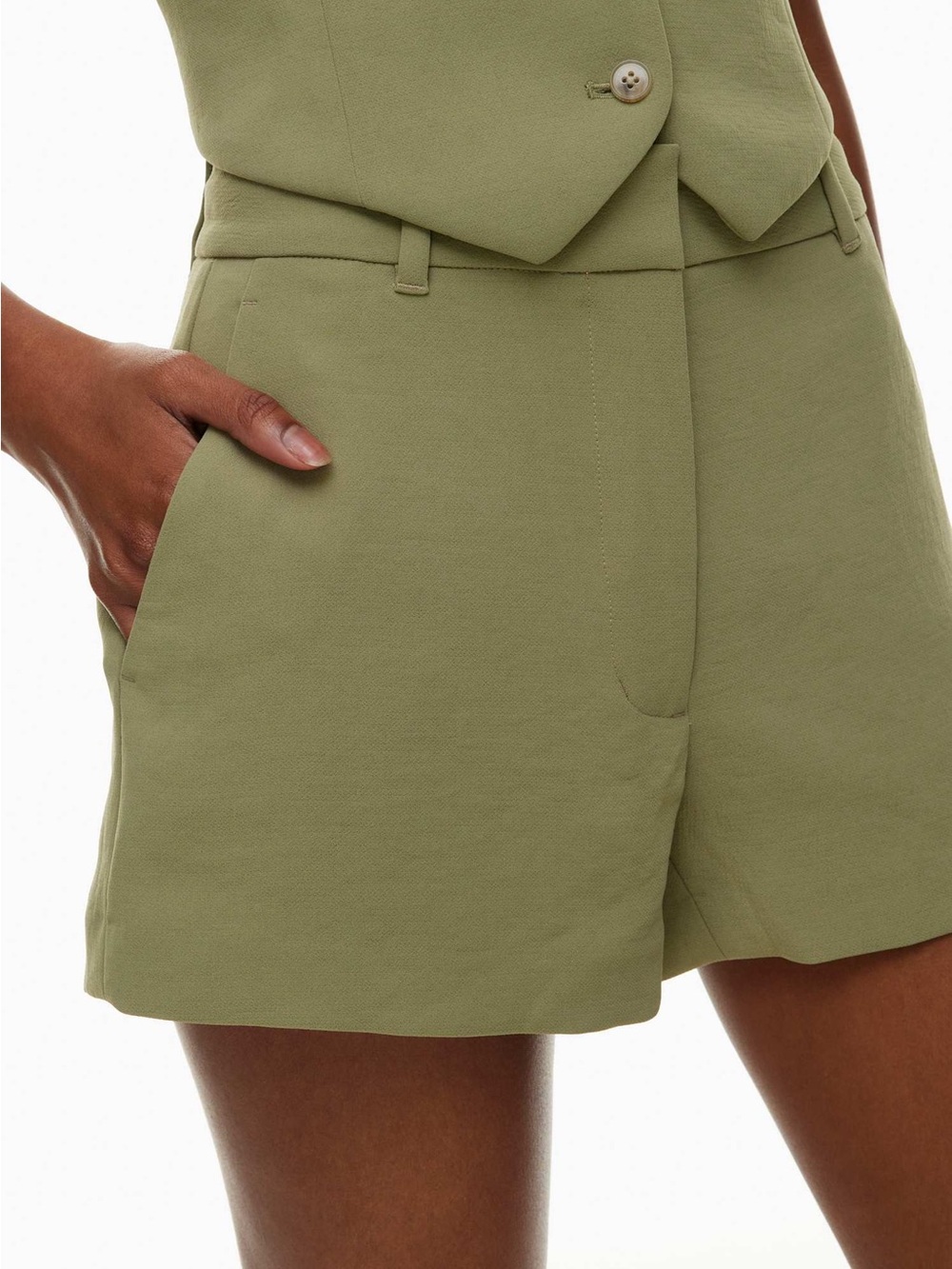 Aritzia Olive Green High-Waist Tailored Shorts
